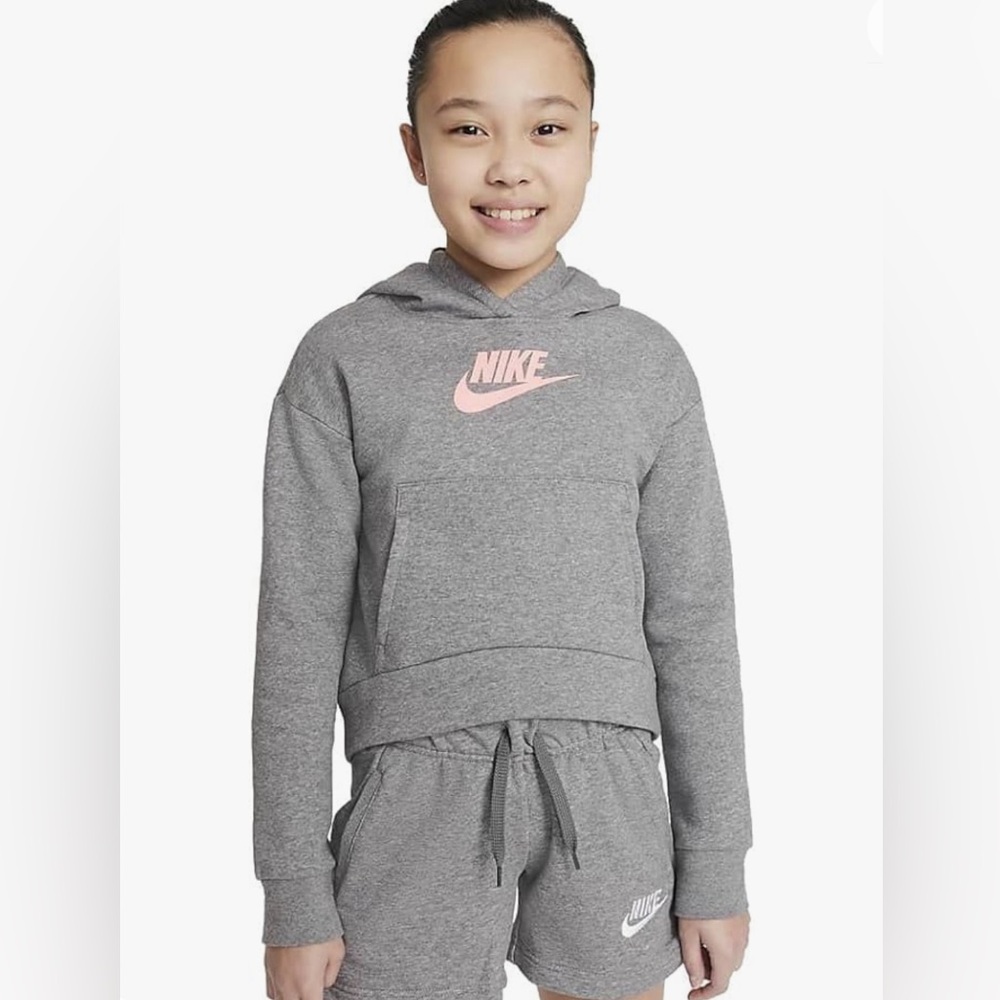 Nike Girl's Sportswear Club Fleece Hoodie  Little Kids/Big Kids Gray Pink Size S